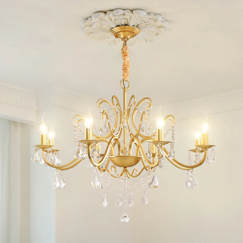 Gold Wrought Iron Crystal Chandelier