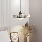 Luxury Veined Marble Saucer Pendant Light with Glowing Dome for Bedroom