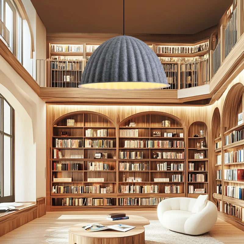 Danish Acoustic Felt Ribbed Dome Pendant Light for Office and Dining Room