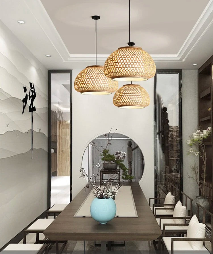 Bohemian Rattan Pendant Light Woven Hanging Lamp