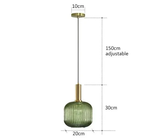 Nordic Modern Ribbed Glass Pendant Light Green/Grey/Amber Glass Hanging Lamp for Kitchen Island Dining Room Home Decor E27