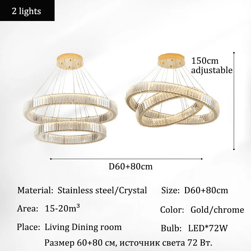 Luxury Crystal Ring Ceiling Pendant Chandelier Lights Dining Table Light Żyrandol Modern Chandeliers for Living Room Home Decor