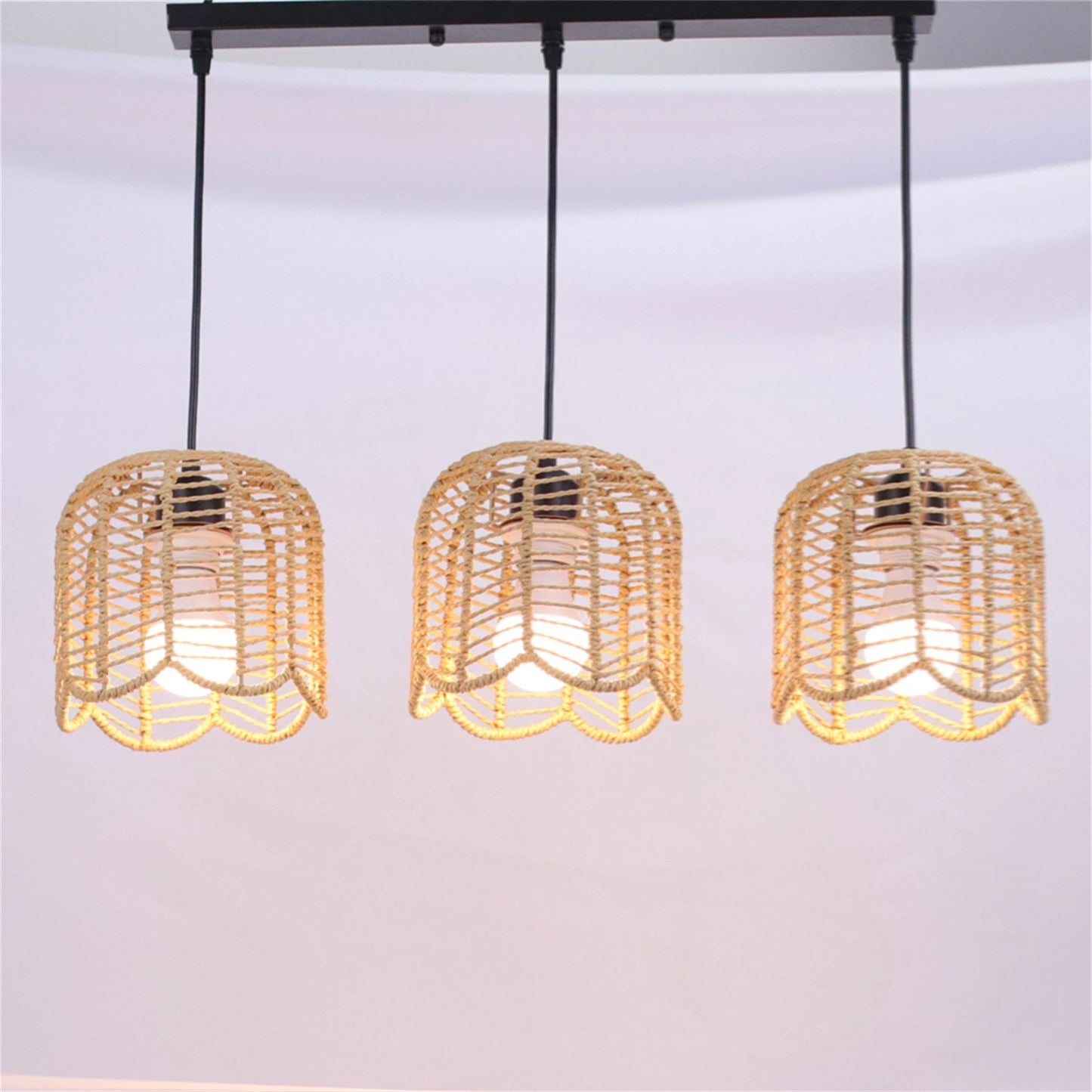Bohemian Rattan Pendant Light 3-Lamp Hanging