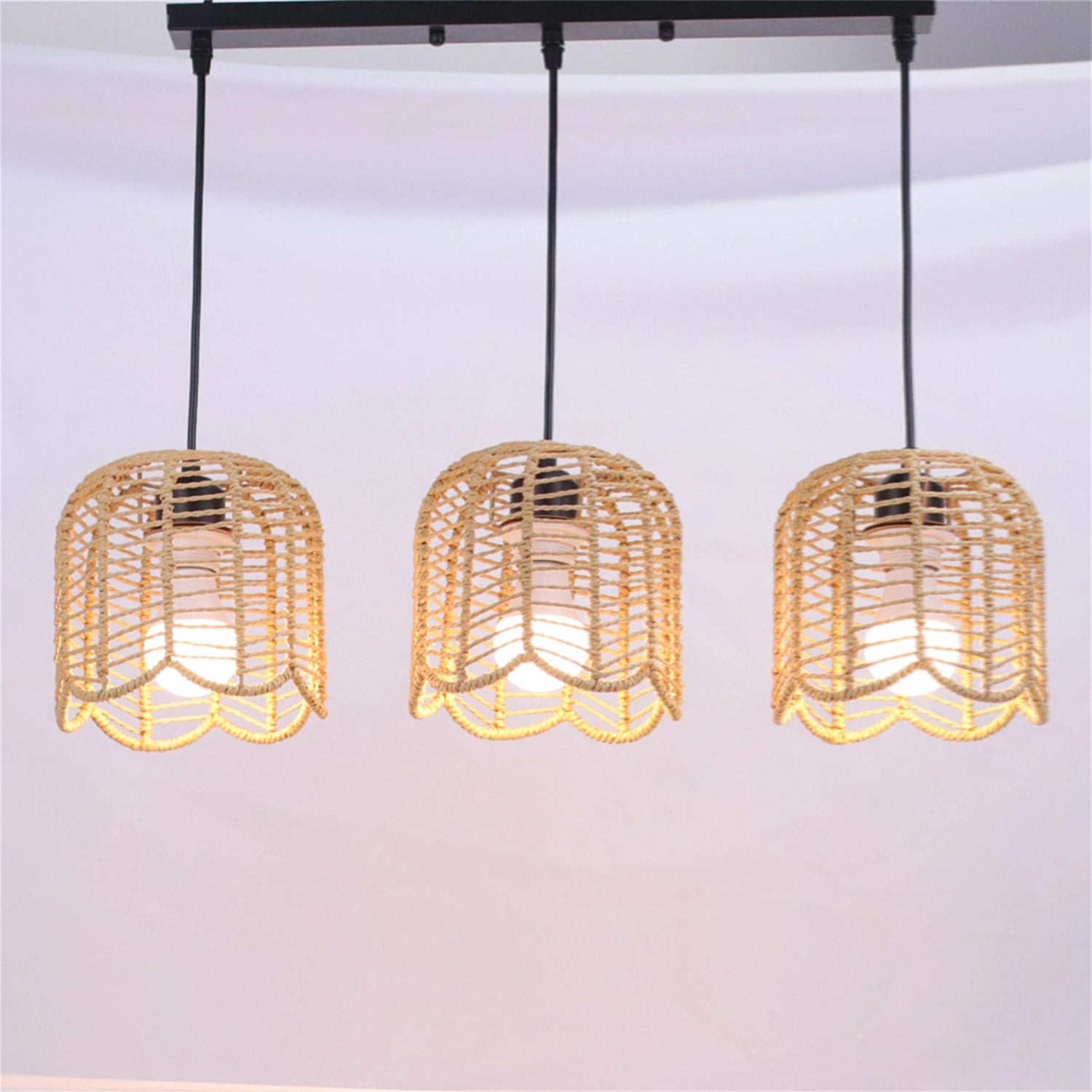 Bohemian Rattan Pendant Light 3-Lamp Hanging