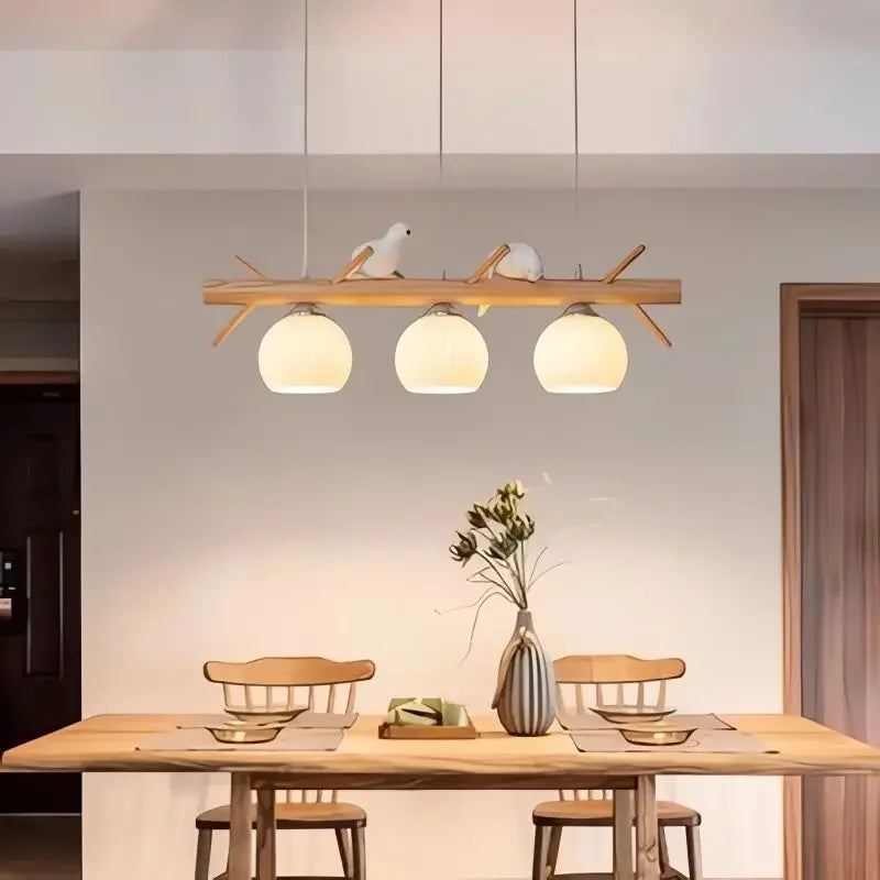 Nordic Wood Pendant Light with Glass Shades