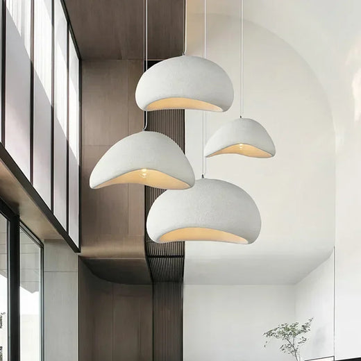 Wabi Sabi White Resin Dome Pendant Light for Living Room and Dining Room