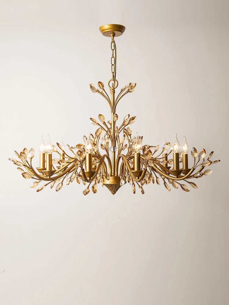 Vintage Iron Chandelier with Crystal Accents