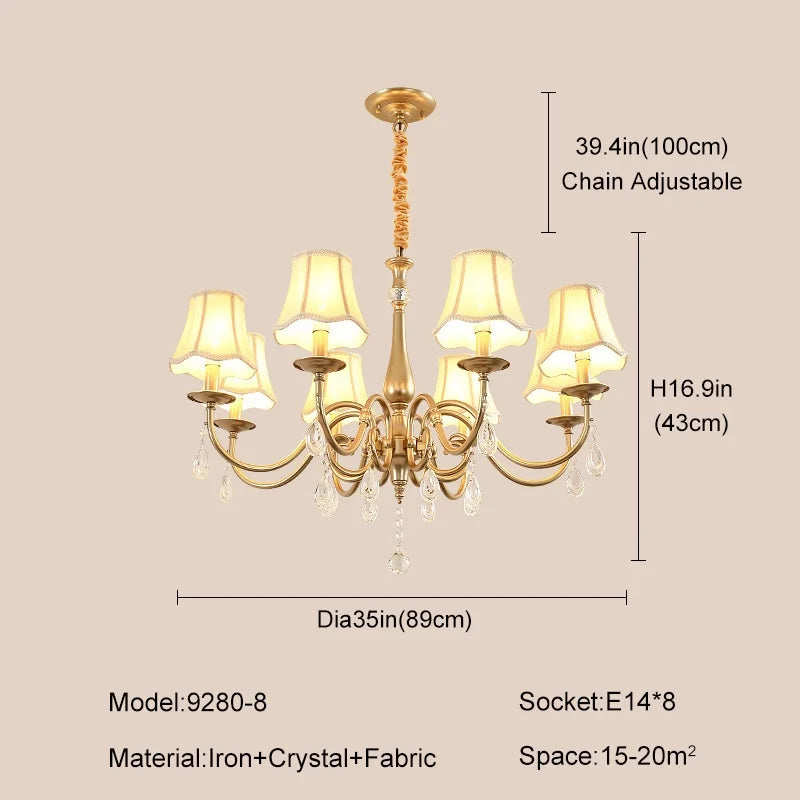Gold Crystal Chandelier Pendant Light for Living Room