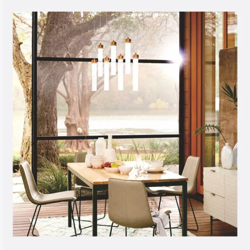 Modern Ribbed Glass Cylinder Pendant Light with Gold Cap for Bedside