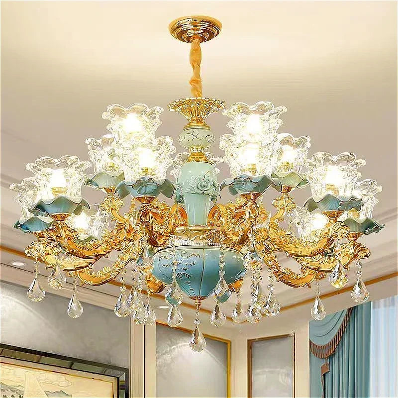 Blue Crystal Ceramic Chandelier - Living Room