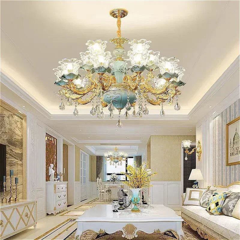 Blue Crystal Ceramic Chandelier - Living Room