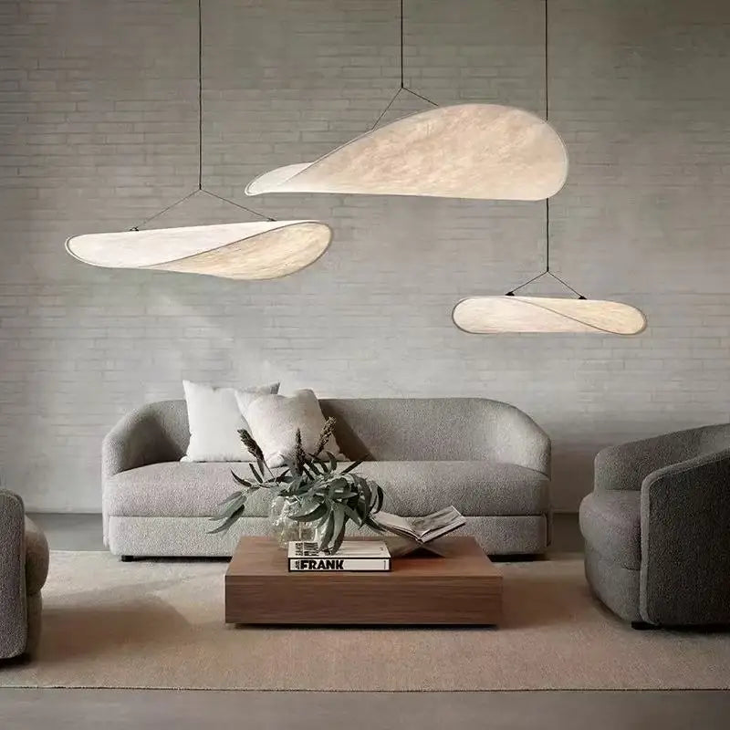 Modern Silk Sail Pendant Light in White for Living Room 40 to 120cm