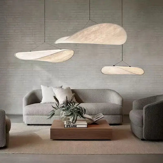 Modern Silk Sail Pendant Light in White for Living Room 40 to 120cm