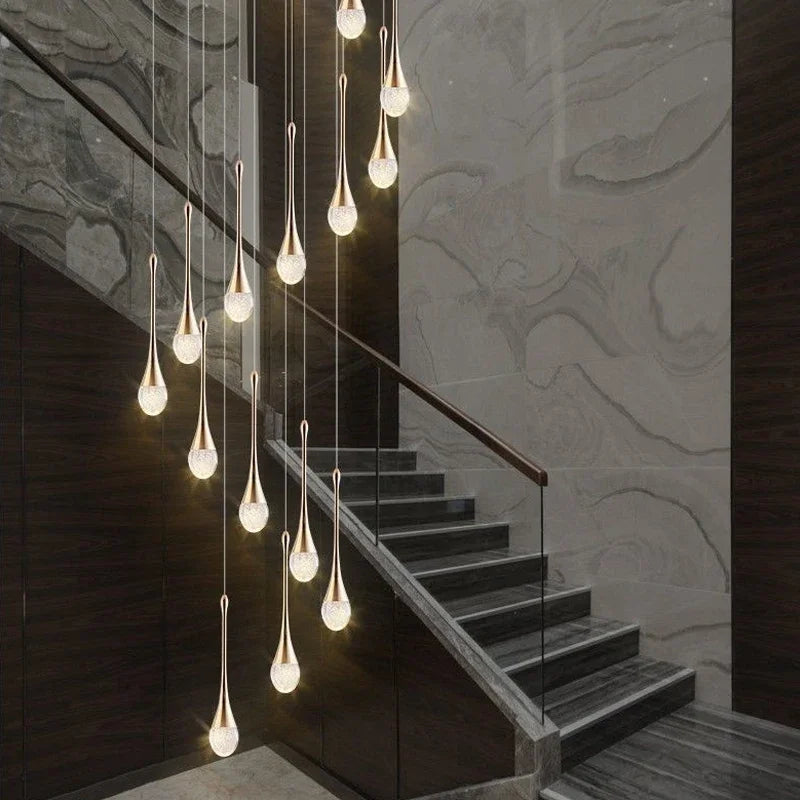 Modern Crystal LED Chandelier - Gold Hallway Hanging Light