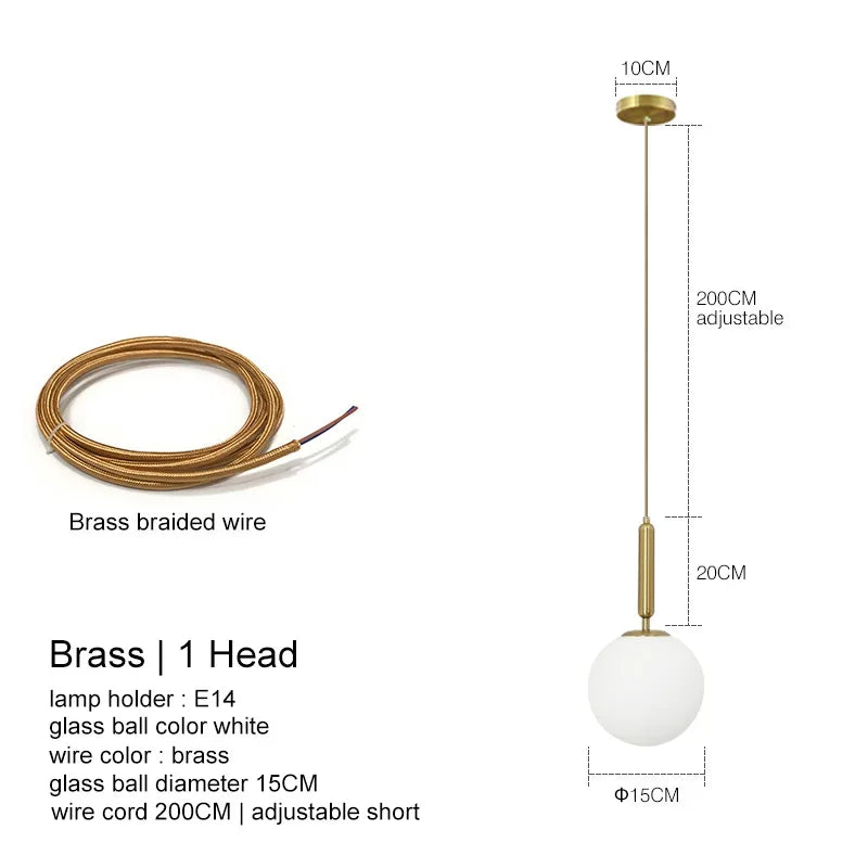 Nordic Glass Ball Pendant Light - Brass Hanging Lamp