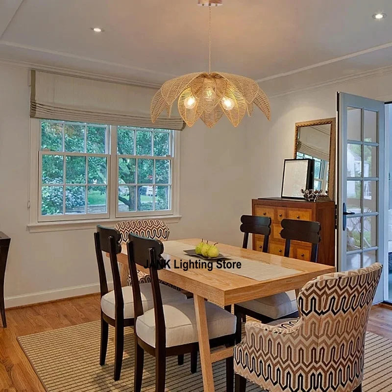 Bohemian Rattan Woven Pendant Light for Dining