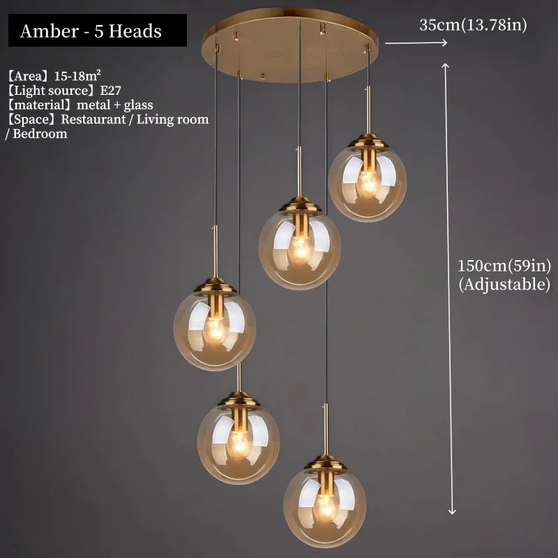 Nordic Glass Metal Pendant Light for Dining Room