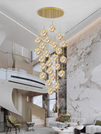 Starry Glass Ball Cluster Chandelier for Staircase in Smoky Gray and Cognac