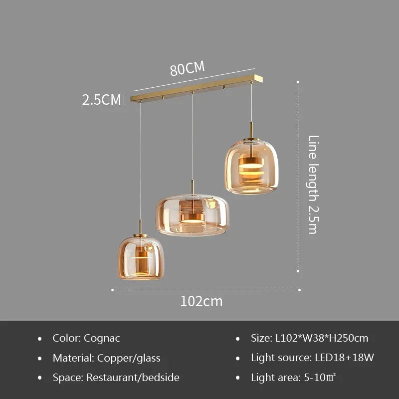 Nordic Amber Glass Pendant Light for Dining Room