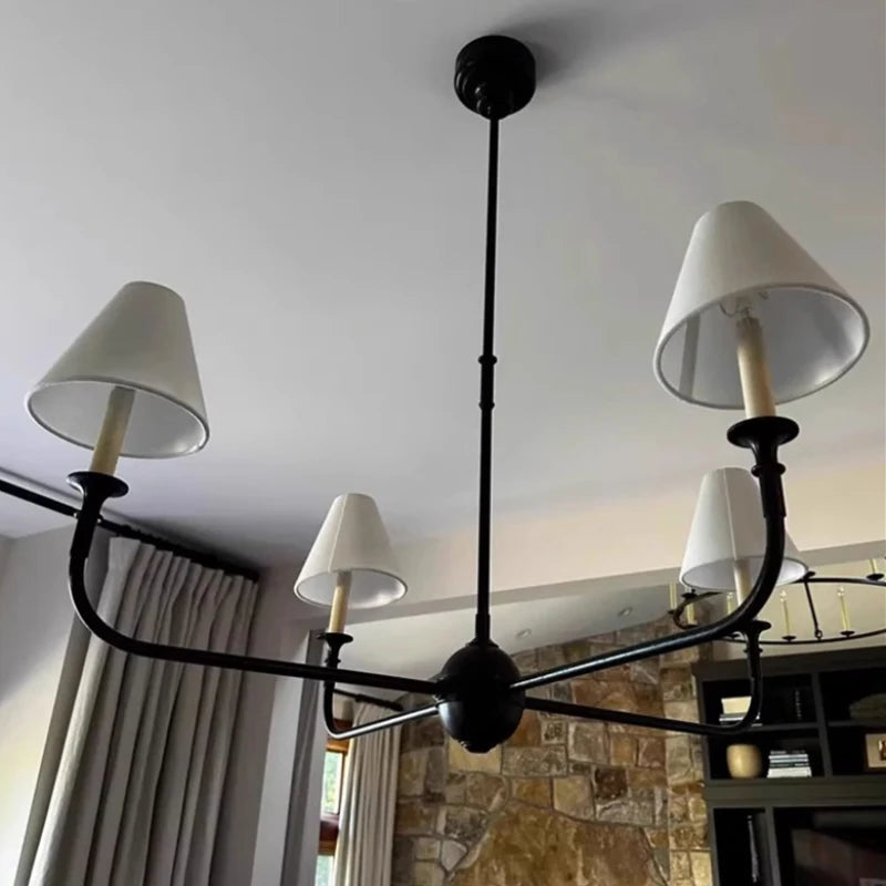 Lámpara Colgante Negra Moderna con Pantalla de Tela y Detalles de Cristal