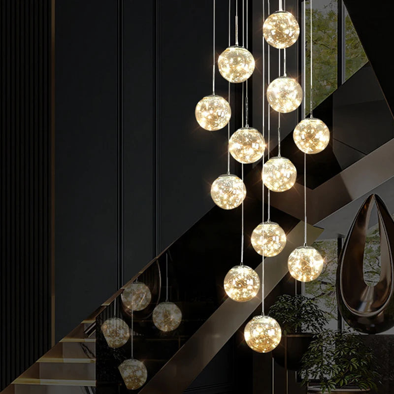 Nordic Glass Sphere Pendant Light for Stairwell