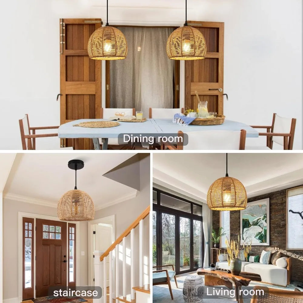 Bohemian Rattan Pendant Light for Dining Room