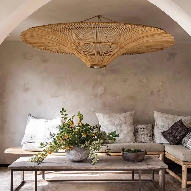 Bohemian Rattan Woven Pendant Light - Handmade