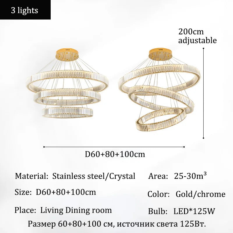 Luxury Crystal Ring Ceiling Pendant Chandelier Lights Dining Table Light Żyrandol Modern Chandeliers for Living Room Home Decor