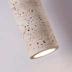 Wabi Sabi Travertine Cylinder Pendant Light with Walnut Top for Bedside