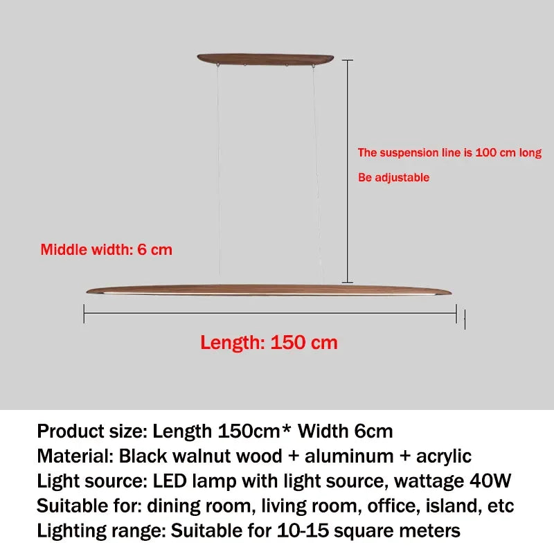 Nordic Wood Pendant Light Linear LED Hanging Lamp
