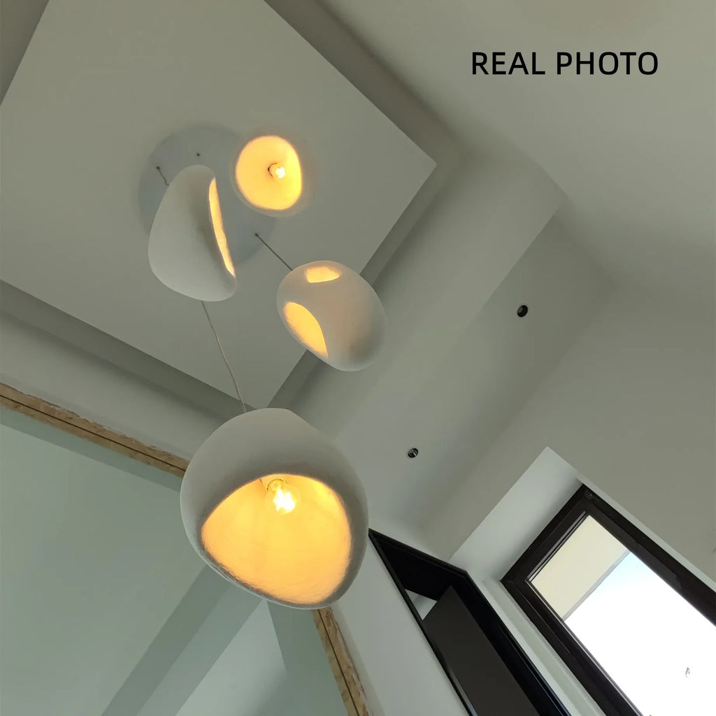 Wabi Sabi Organic Sculpted Pendant Light in White and Gray for Staircase