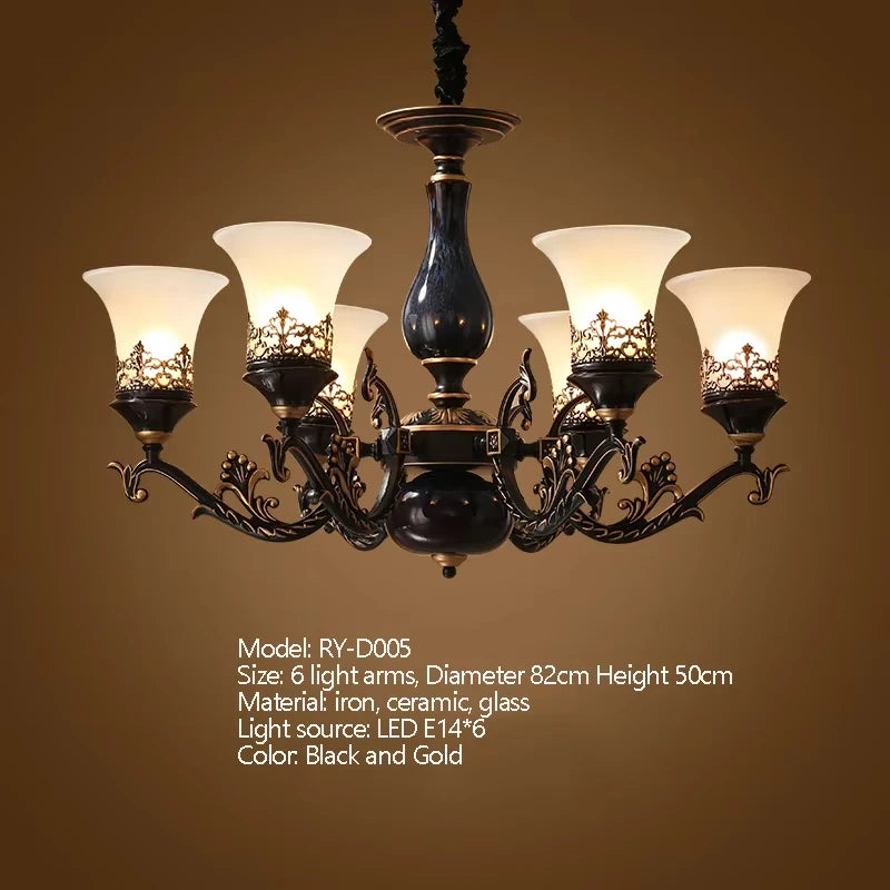 Candelabro de cerámica con portalámparas E14 retro lujoso