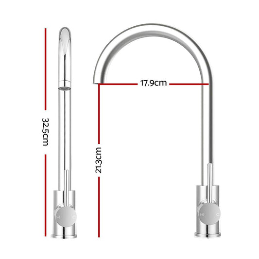 Cefito Kitchen Mixer Tap Mixer Round Sink Faucet Basin Laundry Chrome