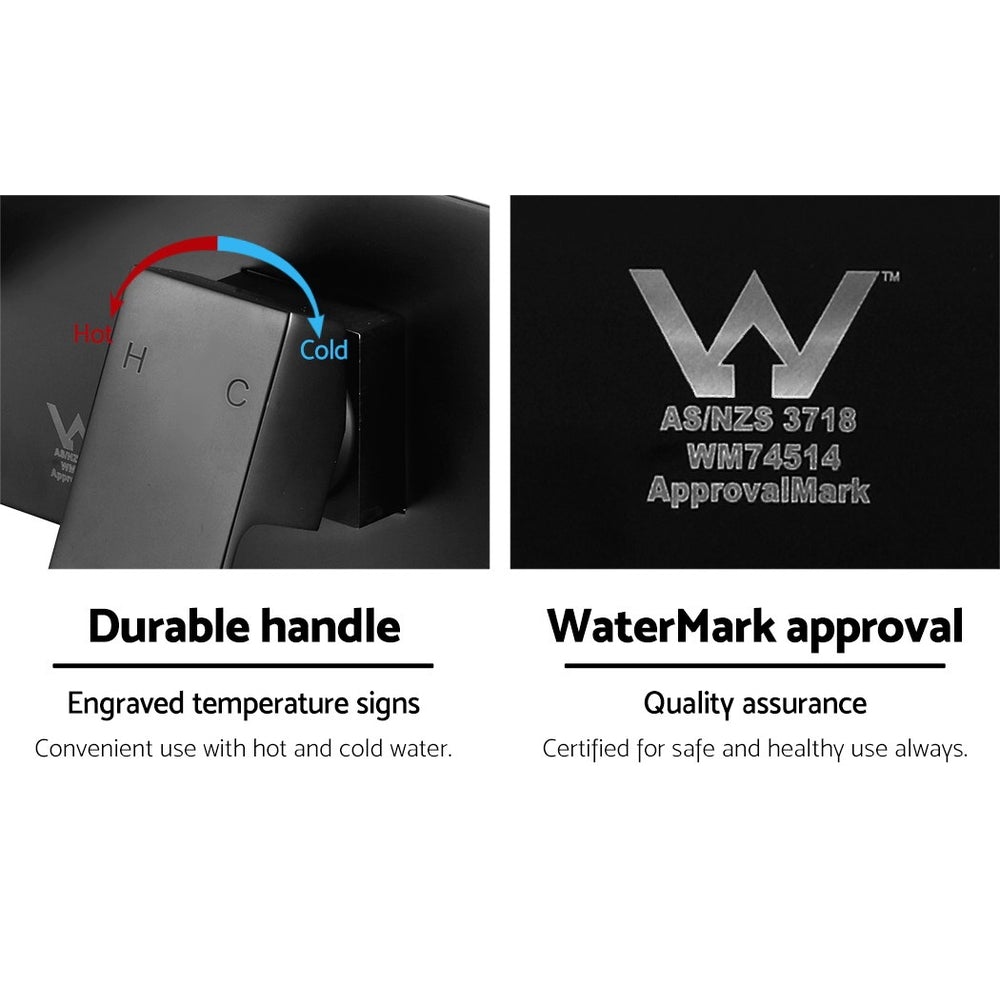 Cefito WELS Bathroom Tap Wall Square Black Basin Mixer Taps Vanity