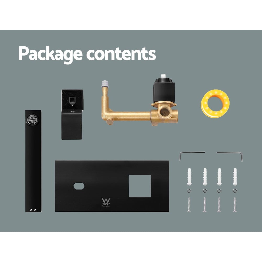 Cefito WELS Bathroom Tap Wall Square Black Basin Mixer Taps Vanity