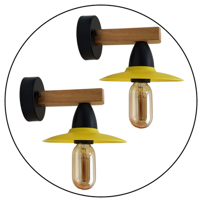 2 Pack Yellow Modern Vintage Wood Wall Light fixtures~1019