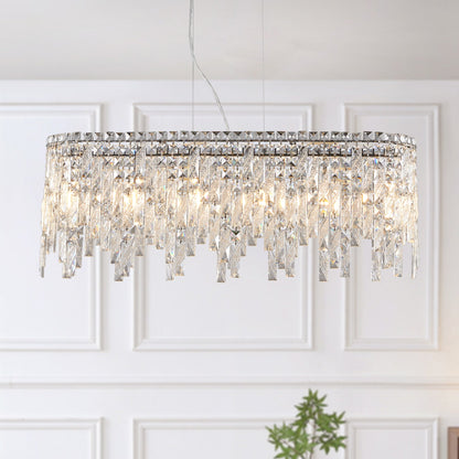 Silver Elegant Oval Crystal Chandelier, Modern Ceiling Light Fixture