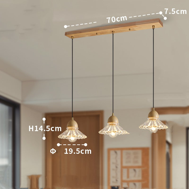 Candelabro colgante nórdico de tres cabezas de madera y vidrio