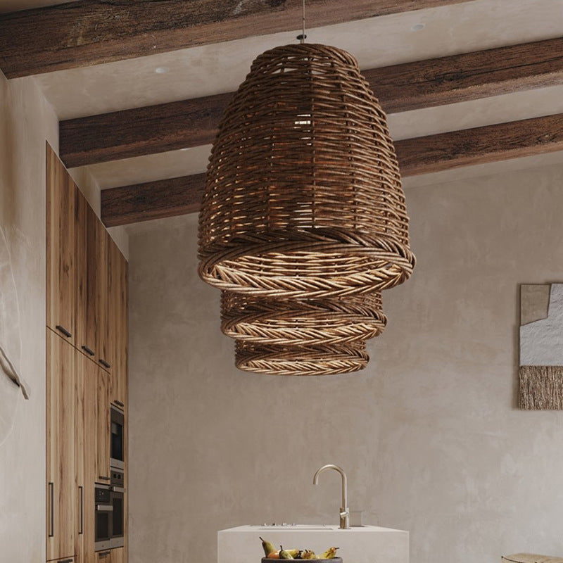 Retro Idyllic Zen Rattan-weaved Ceiling Lamp