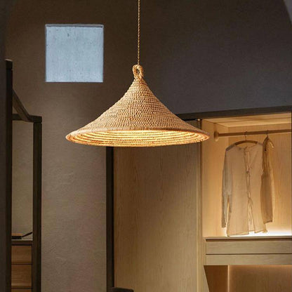 Japanese Style Chandelier Vintage Bed & Breakfast Rattan Straw Hat Chandelier