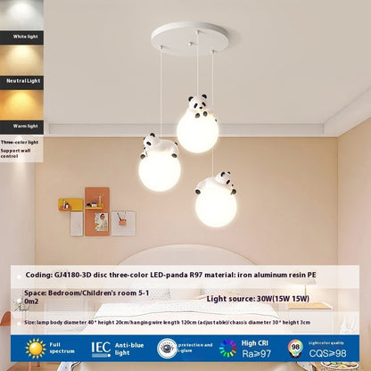 Cream Style Cartoon Panda Bedroom Pendant Light