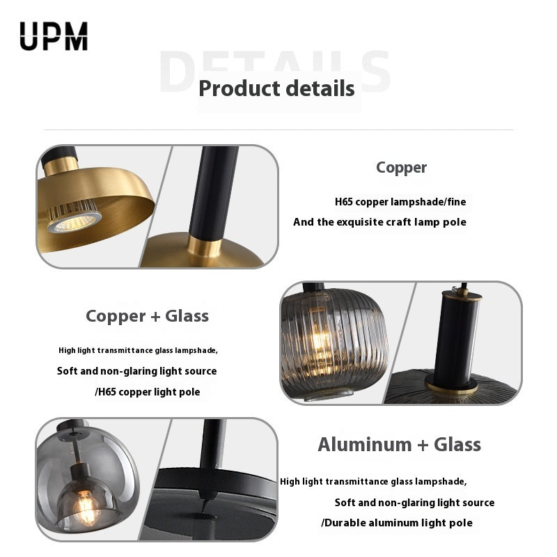 Minimalist Copper Glass Pendant Light Bedroom