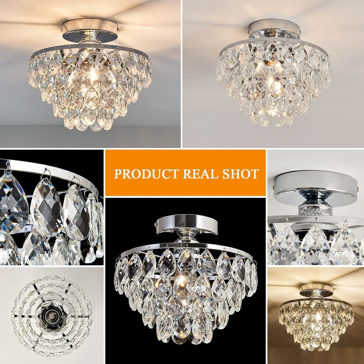 Modern E26 Small Crystal Chandelier Semi Flush Mount Ceiling Light