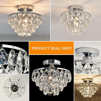 Modern E26 Small Crystal Chandelier Semi Flush Mount Ceiling Light
