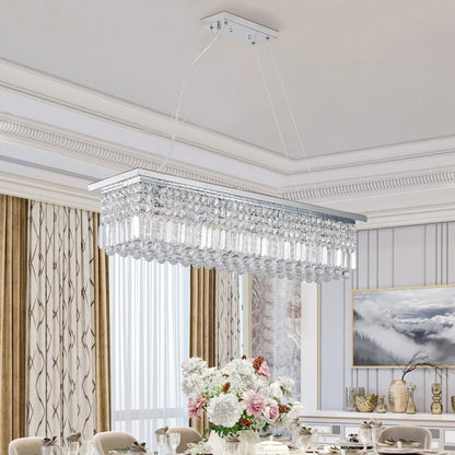 Modern Crystal Chandelier for Dining Room 8-Light White Rectangle