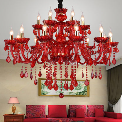 European-style Chandelier Red Color Crystal Lamp Living Room