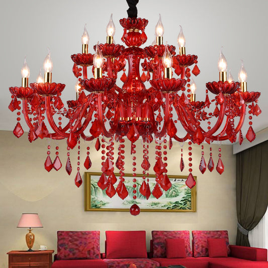 European-style Chandelier Red Color Crystal Lamp Living Room