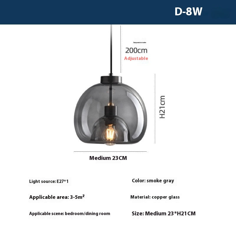 Minimalist Copper Glass Pendant Light Bedroom