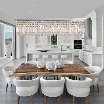 Modern Crystal Chandelier for Dining Room 8-Light White Rectangle