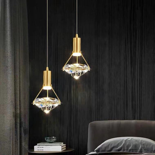 Bedside Chandelier In Bedroom Postmodern Luxury All Copper Diamond Crystal